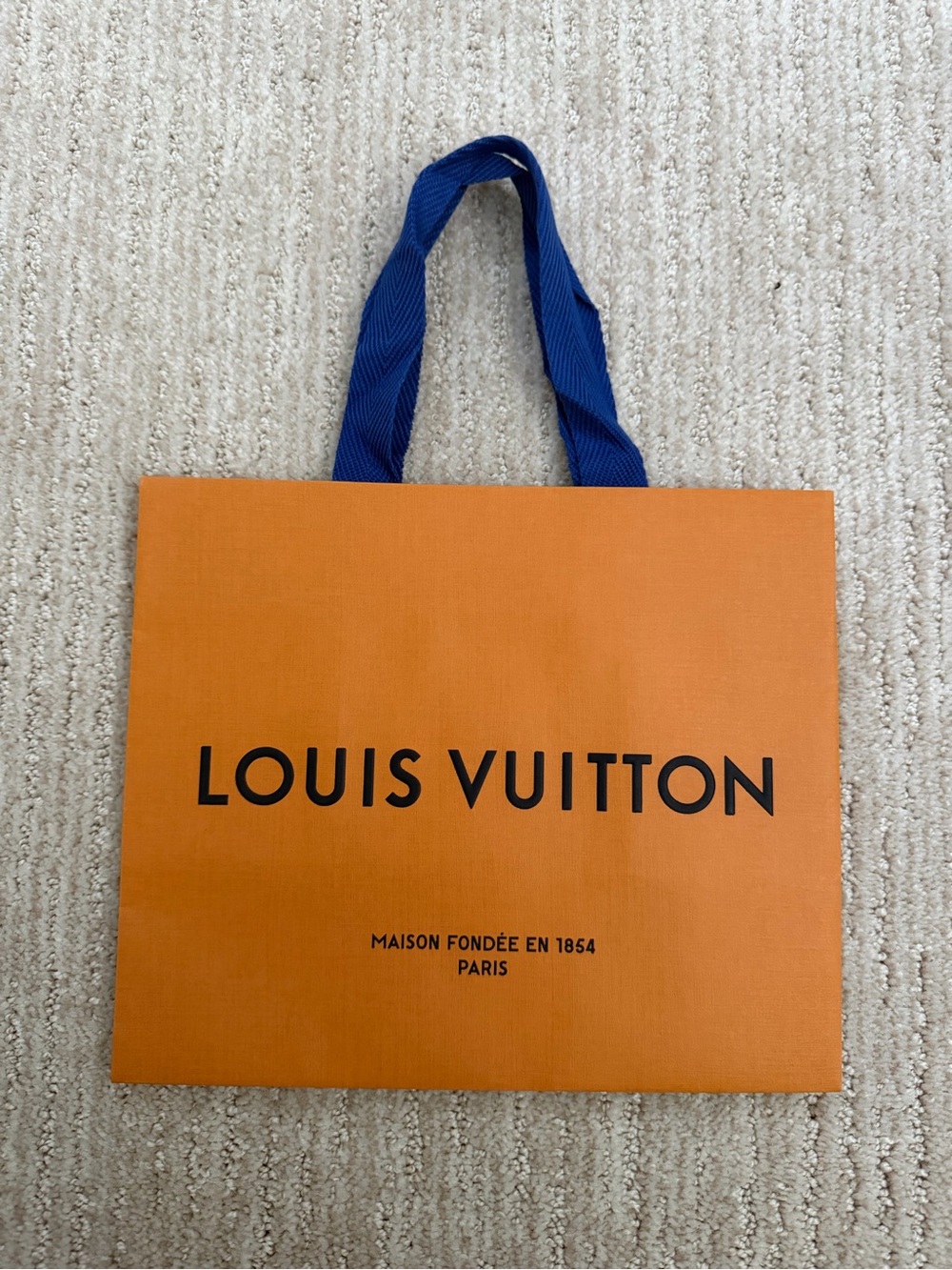 Louis Vuitton Orange Shopping Bag with Blue Handles